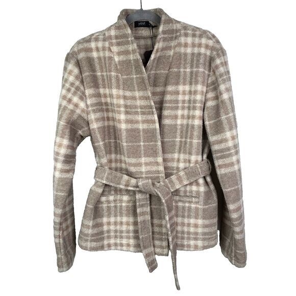 NWT Yest Netherlands Evolet Jacket Short Blanket Coat Sandy White Plaid Tie 10 - Picture 3 of 15